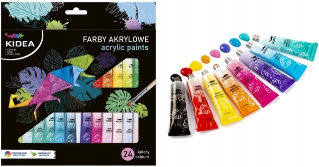 Farby Akrylowe 24 Kolory 6ml Tubki Kidea