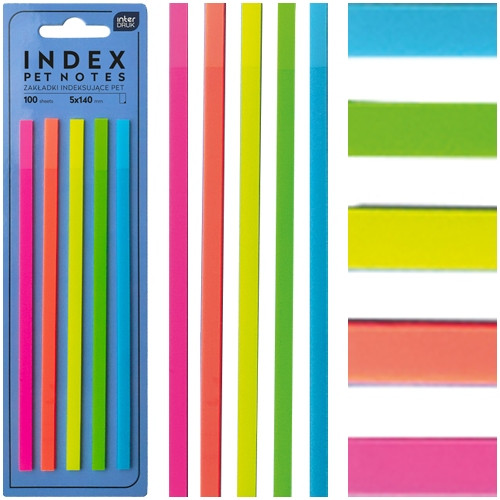 Zakładki Indeksujące Interdruk PET Neonowe Paski 5x140mm 100 szt.