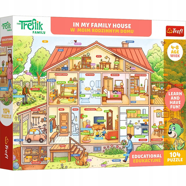 Trefl Puzzle Rodzina Treflików, Edukacyjne 104 el. W moim rodzinnym domu