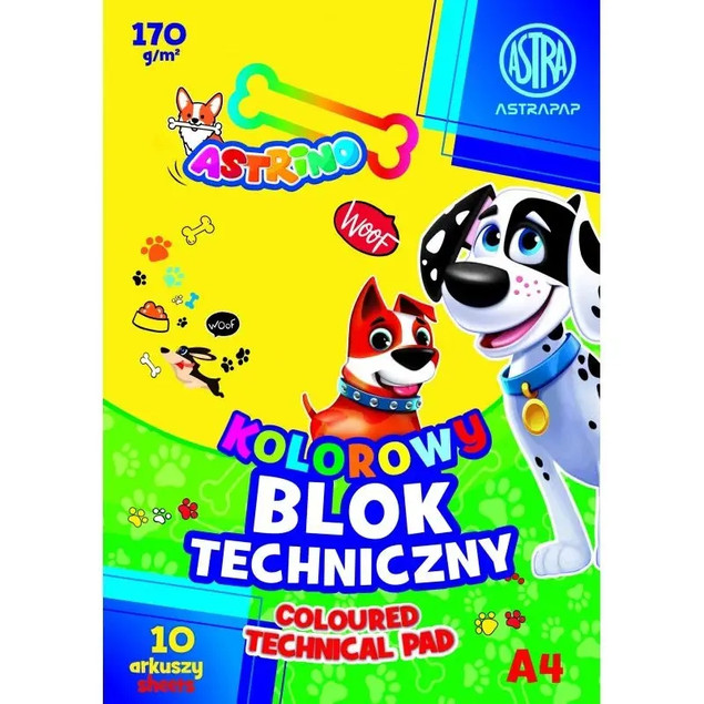 Blok techniczny A4 kolorowy 170g 10 kartek Astra