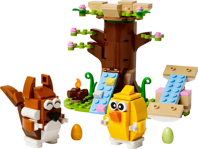 LEGO 40709 Wiosenny Plac Zabaw dla Zwierzątek: Wiewiórka, Ptak i Pisanki