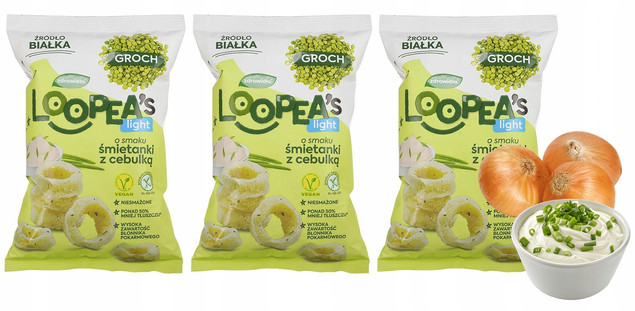 Chrupki z Grochu o Smaku ŚMIETANKI Z CEBULKĄ Loopea's 50g x3