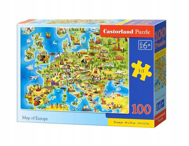 Puzzle 100 Układanka Dla Dzieci MAPA EUROPY Słynne Miejsca 6+ Castor