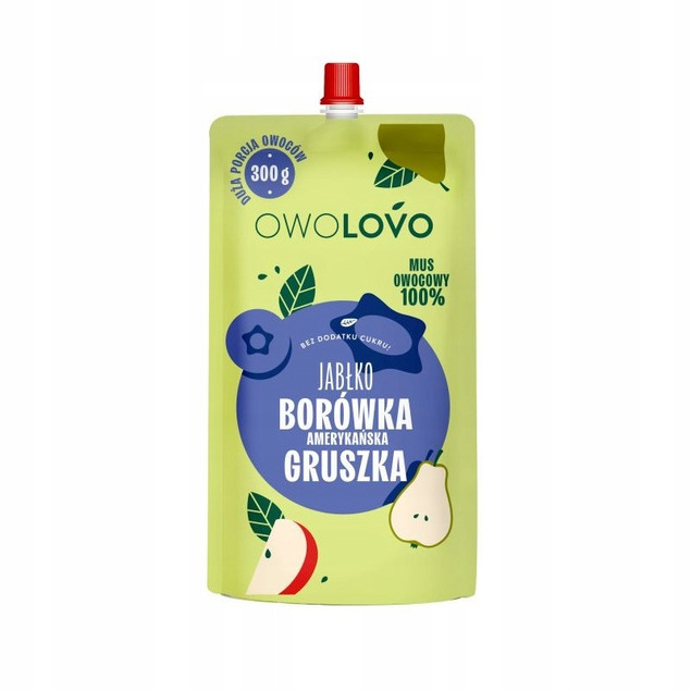 OWOLOVO Mus Owocowy 100% JABŁKO BORÓWKA GRUSZKA Bez Dodatku Cukru 300g