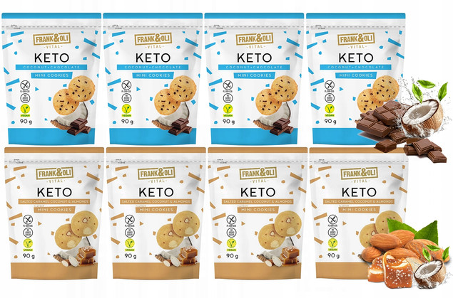 FRANK&OLI Keto Mini Ciasteczka SŁONY KARMEL KOKOS CZEKOLADA 90g x8