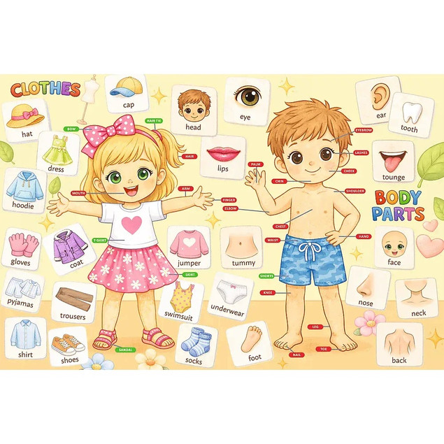 Puzzle Rodzina Treflików, Edukacyjne 104 el. Moje ciało i ubrania