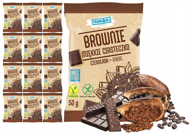 FRANK&OLI Ciasteczko Miękkie Brownie CZEKOLADA KAKAO Bez Cukru 50g x12