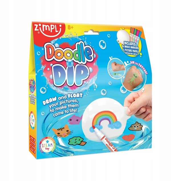 Zimpli Kids Doodle N Dip: Zestaw Tatuaży do Wody z Flamastrami