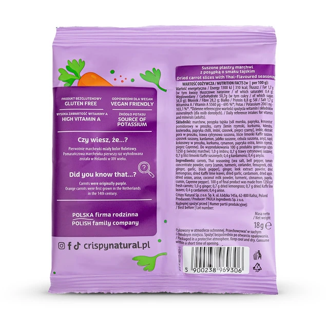 Chipsy Crispy Natural suszone plastry marchew o smaku tajskim 18 g_1