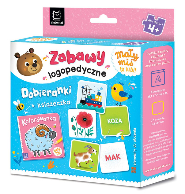 Mały Miś To Lubi! Zabawy Logopedyczne Dobieranki + Książeczka Anna Podgórska Aksjomat