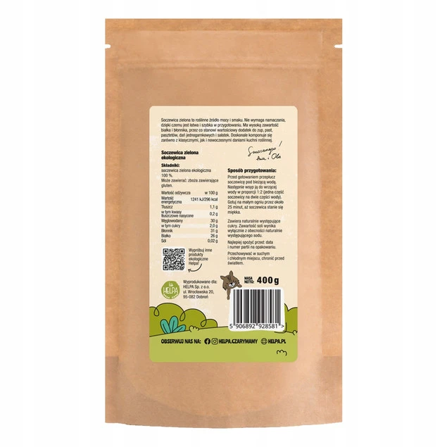 Bio Soczewica Zielona 400 g HELPA ekologiczna_3