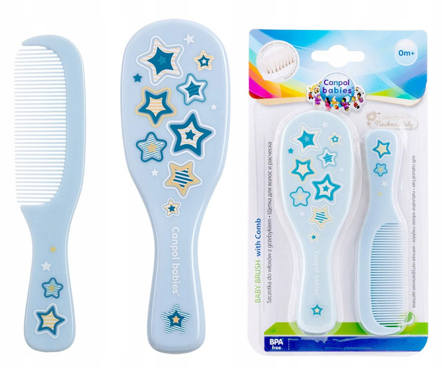 CANPOL BABIES Szczotka Do Włosów Grzebień Naturalne Włosie NIEBIESKI 0M+
