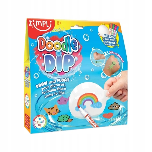 Zestaw tatuaży do wody z flamastrami Zimpli Kids Doodle N Dip – Rysowanie