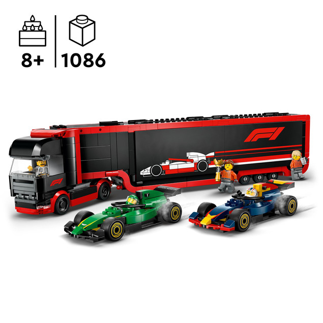 Klocki LEGO CITY 60445 F1 Ciężarówka z Bolidami RB20 i AMR24