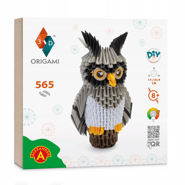 ORIGAMI 3D - Alexander - Sowa - Owl - 380 elementów, zestaw kreatywny sztuka z papieru