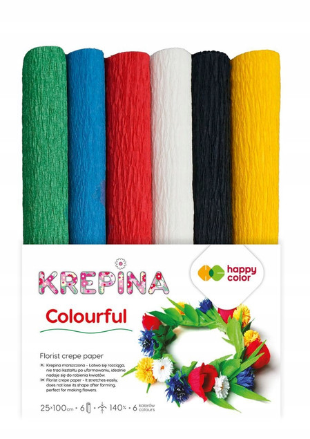 Krepina Marszczona KOLOROWA 25x100cm 6 Kolorów Happy Color