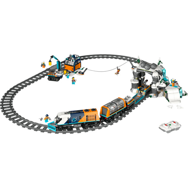 LEGO City 60470 Ekspres Polarny dla Odkrywców Arktyki – Zdalnie Sterowany Pociąg z Pługiem i Minifigurkami