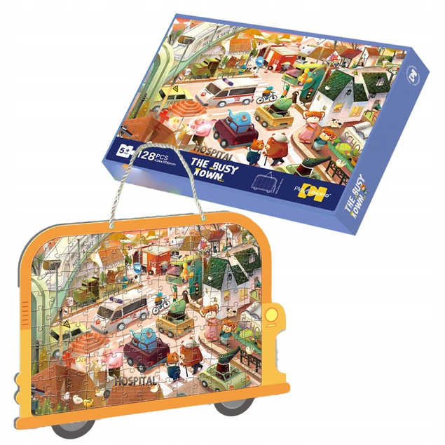 Puzzle Askato 128 elementów z Ramką Miasteczko dla Dzieci
