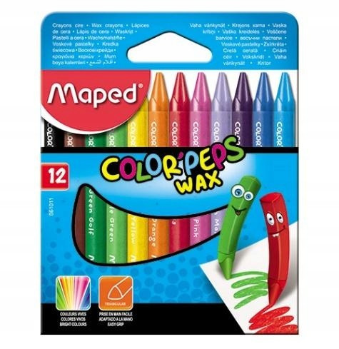 Kredki Świecowe Dla Najmłodszych Color'Peps Wax 12 Kolorów 4+ Maped