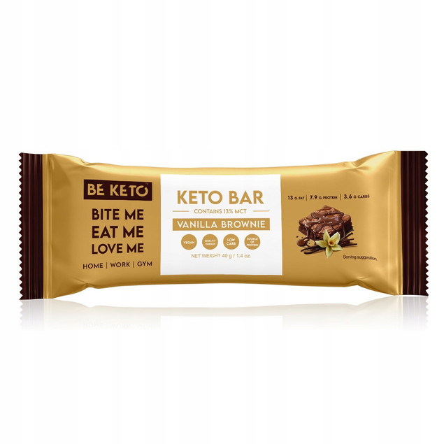 BE KETO BATON WANILIOWE BROWNIE BEZGLUTENOWY MCT ZDROWE TŁUSZCZE BEKETO