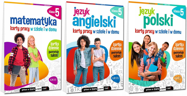 ZESTAW Kart Pracy Do Klasy 5 Język Angielski Polski Matematyka Greg