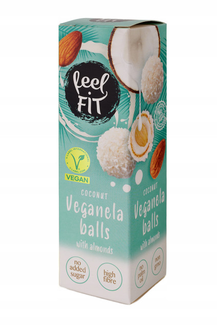 Feel Fit Veganela balls, wegańskie praliny kokosowe z migdałem, bez cukru