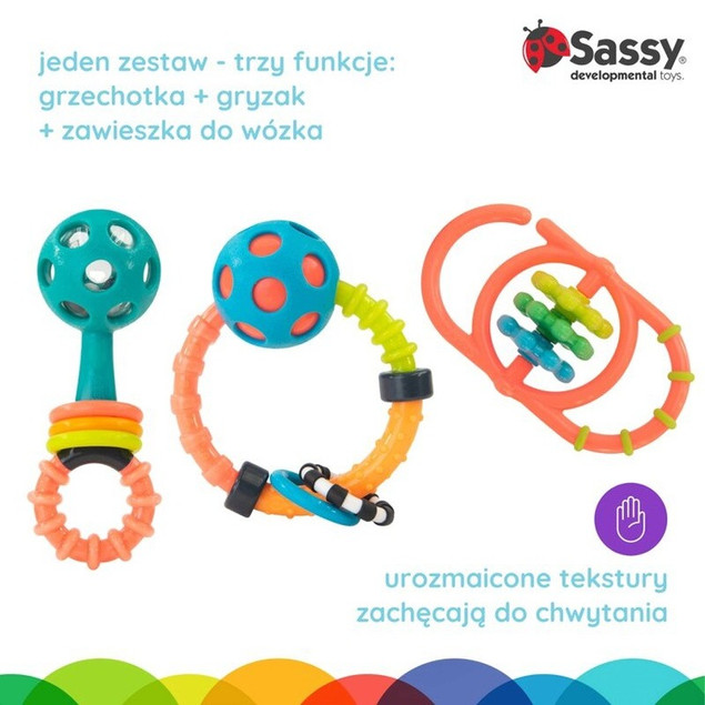 Sassy Moje Pierwsze Grzechotki Zestaw Prezentowy 3w1, 0m+