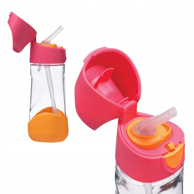 b.box Zestaw Różowy: Butelka na Wodę ze Słomką 450ml + Termiczna 690ml