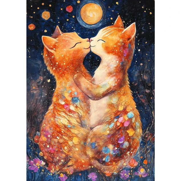 Puzzle TREFL 500 Pocałunek w świetle księżyca - Koty na tle księżyca_2