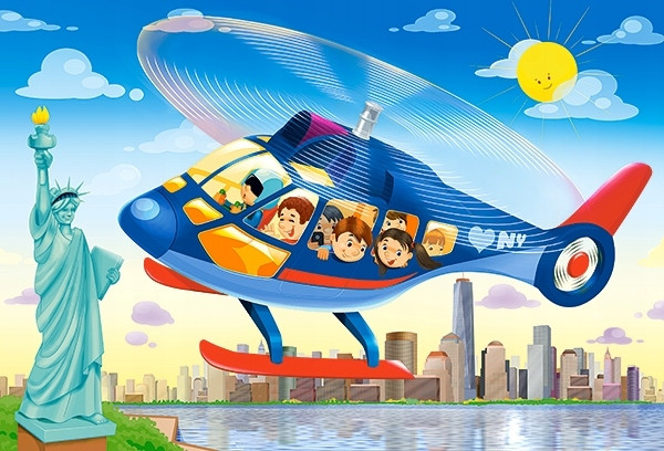 Puzzle 4w1 Układanka Podróż POJAZDY Helikopter Statek Kolejka Autobus 3+