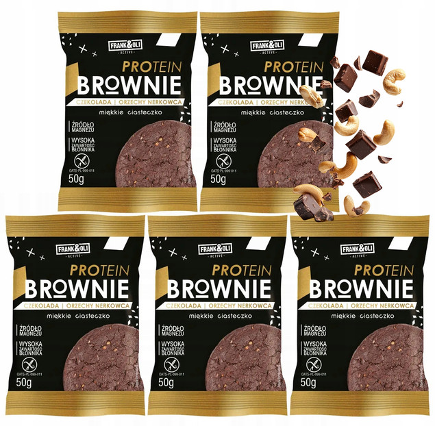 FRANK&OLI Ciastko Proteinowe Brownie ORZECHY NERKOWCA CZEKOLADA 50g x5