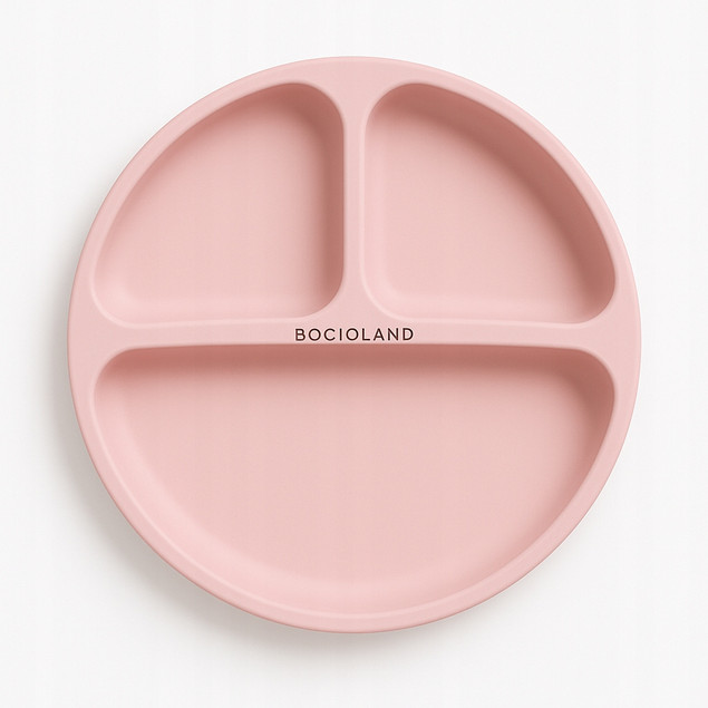 BOCIOLAND Talerzyk silikonowy z podziałką i przyssawkami RÓŻOWY MISECZKA