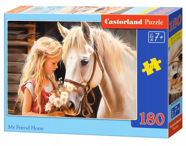 Puzzle 180 Układanka KOŃ Kucyk Dziewczynka Kwiaty Obraz 7+ Castorland