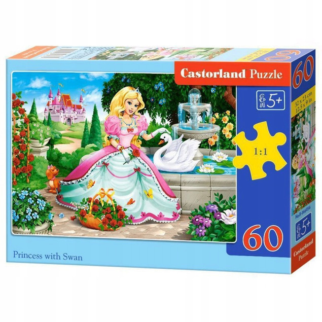 Puzzle 60 Układanka Zamek KSIĘŻNICZKA Łabędź Fontanna Obraz 5+ Castorland