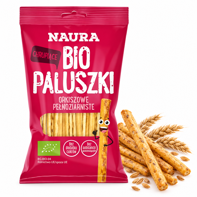 Paluszki Orkiszowe Pełnoziarniste BIO 45g NAURA chrupiące ekologiczne
