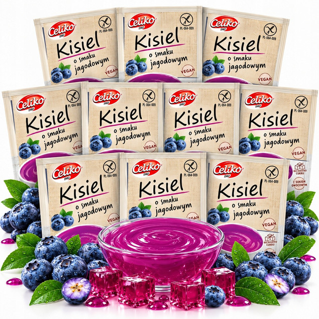 Kisiel JAGODOWY Bez DODATKU CUKRU Bezglutenowy CELIKO 40g x10