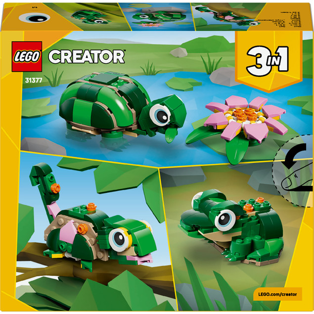 LEGO Creator 3 w 1 31377 Żółw i Kwiat Lilii Wodnej – 3w1 Zwierzęta Kameleon Żaba