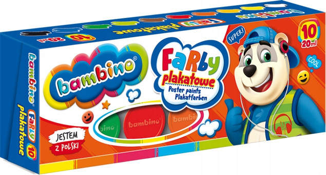 Farby plakatowe szkolne 10 kolorów 20ml Bambino