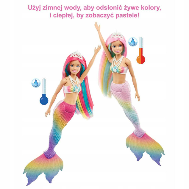BARBIE DREAMTOPIA LALKA SYRENA TĘCZOWA PRZEMIANA