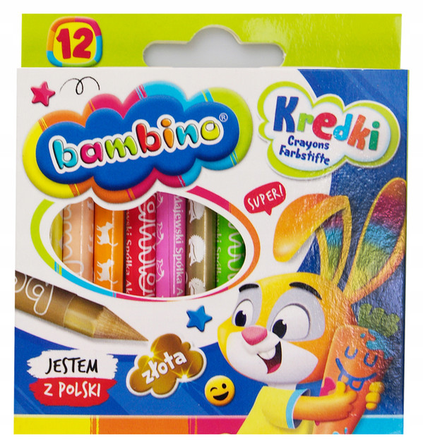 Kredki BAMBINO świecowe, grafionowe 12 kolorów do szkoły i przedszkola
