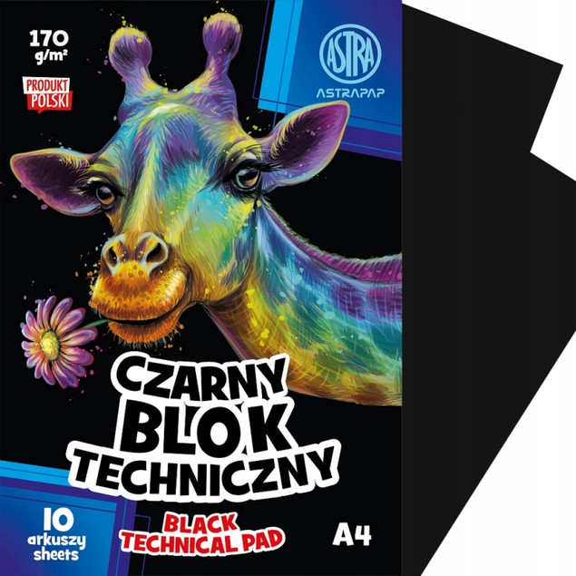Blok techniczny A4 czarny 10 arkuszy Astra