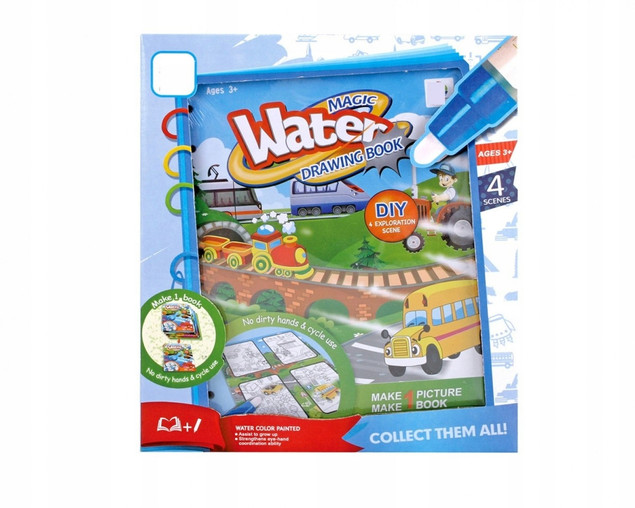 ASKATO Książeczka Wodna z Pisakiem Magic Water Pojazdy Malowanka Edukacyjna