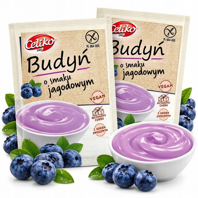 Budyń jagodowy bez cukru i glutenu Celiko