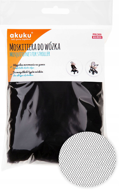 AKUKU Moskitiera Uniwersalna Do Wózka z Gumką CZARNA A0446