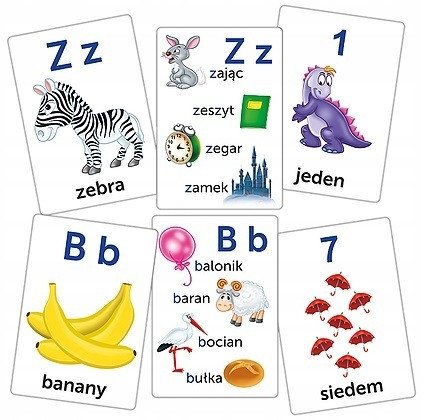 Adamigo Obrazkowe Karty Edukacyjne Litery i Cyfry dla Dzieci 3+