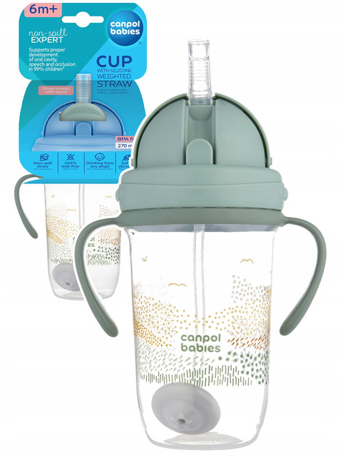 CANPOL Innowacyjny Kubek Niekapek z Rurką Słomką i Odważnikiem 270ml 56/620