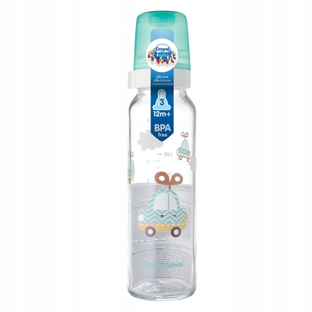 Canpol babies Butelka Szklana 240 ml Zielona z Smoczkiem 12m+