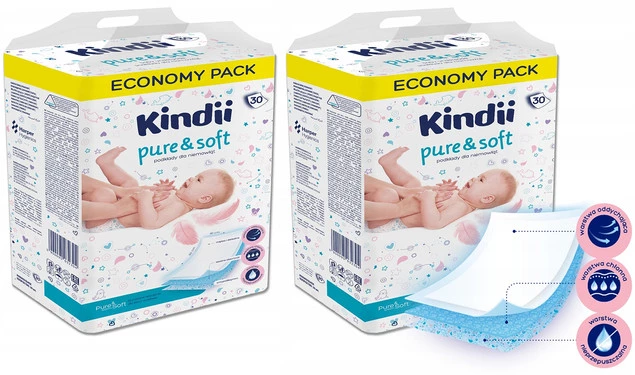 KINDII Podkłady Dla Niemowląt PURE&SOFT 40x60 30szt. x2