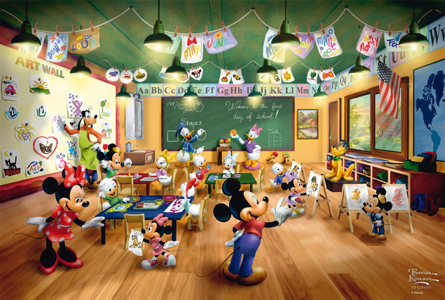 Puzzle 200 el. Disney Myszka Miki & Minnie w Szkole Thomas Kinkade Schmidt ZIELONE PUZZLE Premium Quality