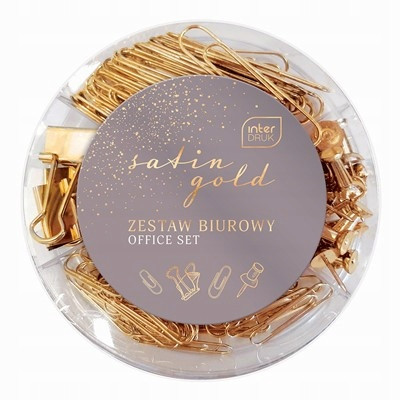 Zestaw Biurowy 120 szt. SATIN GOLD: Spinacze, Pinezki, Klipsy